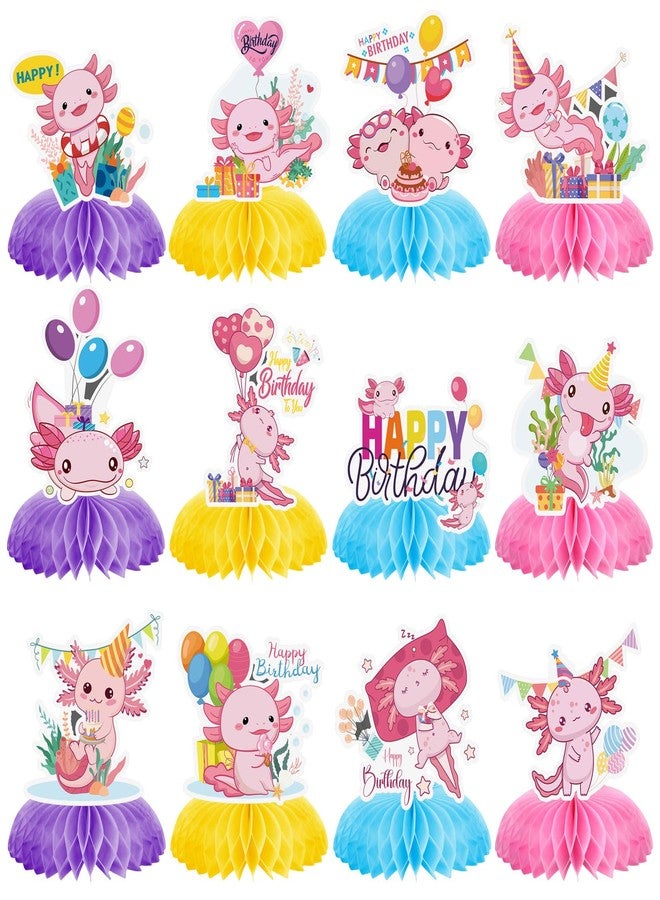Dunzoom 12 Pcs Axolotl Birthday Party Decorations Axolotl Honeycomb Centerpieces Table Decoration 3D Double Side Table Topper for Pink Birthday Baby Shower Party Supplies - Image 1
